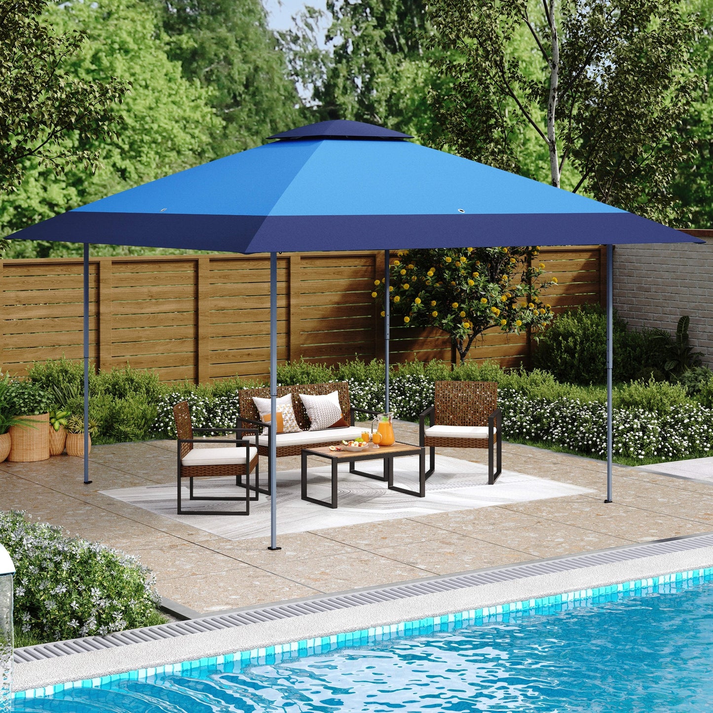 Caravane de jardin gonflable renforcée de 3,96 m x 3,96 m (13' x 13') avec élégant rideau d'angle - 13x13ft