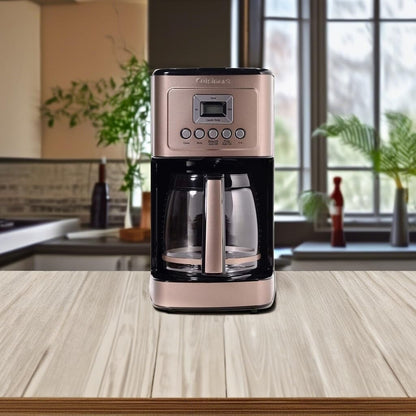 Cafetière automatique 14 tasses, carafe en verre, contrôle de la force du café, réglage 1 à 4 tasses, acier inoxydable brun foncé