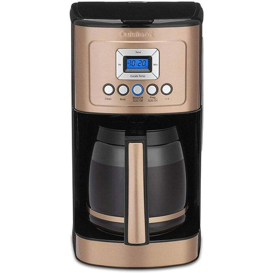 Machine à café programmable 14 tasses, carafe en verre, contrôle de la force du café, réglage 1 à 4 tasses, cuivre