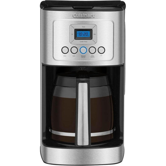 Cafetière programmable 14 tasses, carafe en verre, contrôle de la force du café, réglage 1 à 4 tasses, acier inoxydable