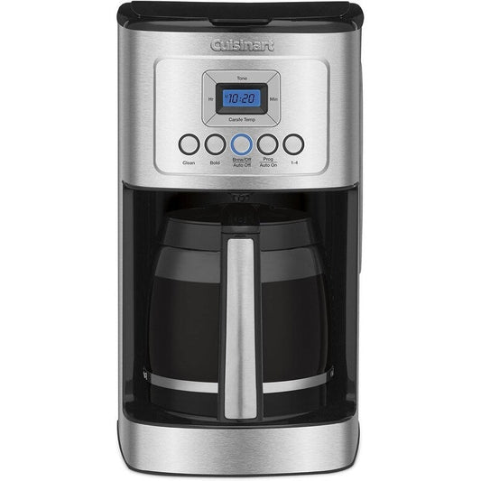 Cafetière 14 tasses en acier inoxydable, carafe en verre, entièrement automatique, contrôle de la force du café.