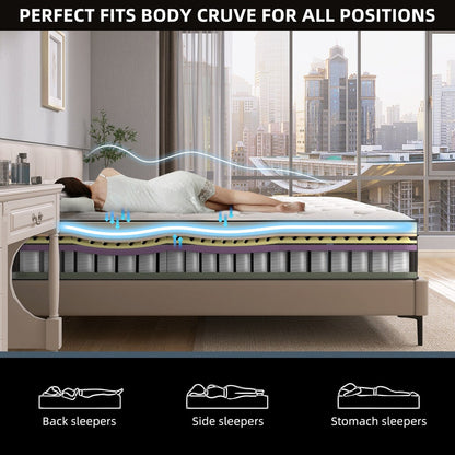 Matelas hybride en mousse à gel de 35 cm (14 pouces) livré dans une boîte pour un soutien et un soulagement de la pression.