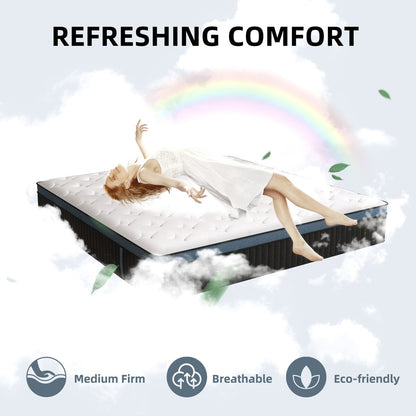 Matelas hybride en mousse à gel de 35 cm (14 pouces) livré dans une boîte pour un soutien et un soulagement de la pression.