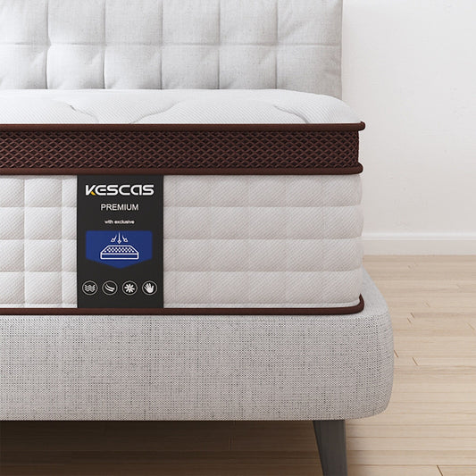 Matelas de 35 cm d'épaisseur, matelas hybride en mousse à mémoire de forme et ressorts ensachés, matelas de fermeté moyenne, tailles Queen et King disponibles en option.