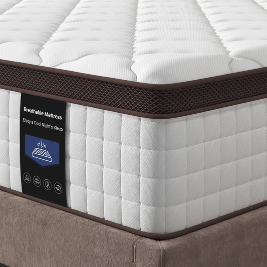 Matelas hybride 14 - Mousse à mémoire de forme au gel de charbon de bambou et ressorts ensachés à 7 zones, fermeté moyenne, essai de 100 nuits