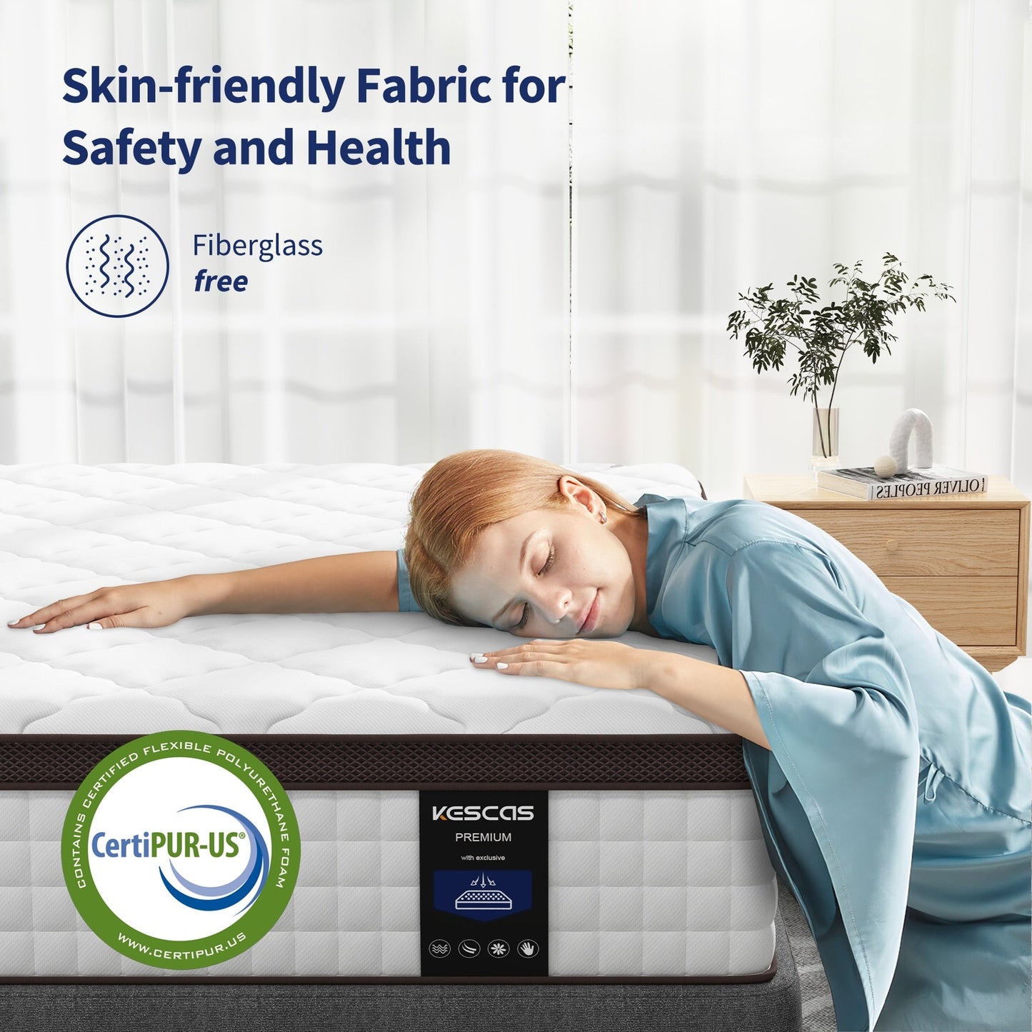 Matelas hybride 14 - Mousse à mémoire de forme au gel de charbon de bambou et ressorts ensachés à 7 zones, fermeté moyenne, essai de 100 nuits