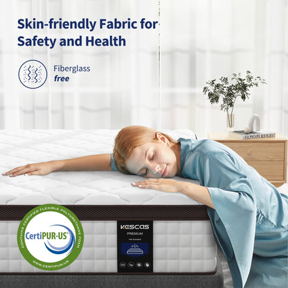 Matelas hybride 14 - Mousse à mémoire de forme au gel de charbon de bambou et ressorts ensachés à 7 zones, fermeté moyenne, essai de 100 nuits