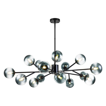 Luminaire à 15 lumières, style moderne, en forme de sputnik, pour îlot de cuisine, avec branches et globes de verre en forme de bulles.