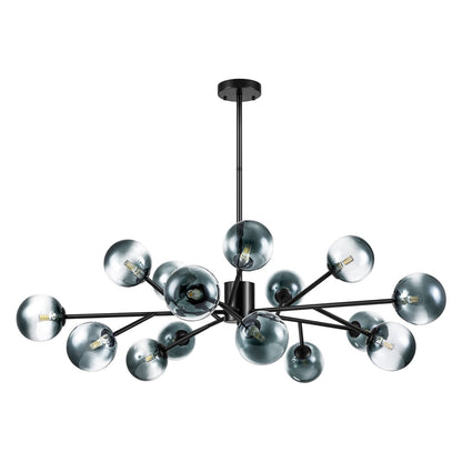 Luminaire à 15 lumières, style moderne, en forme de sputnik, pour îlot de cuisine, avec branches et globes de verre en forme de bulles.