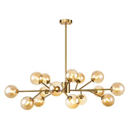 Luminaire à 15 lumières, style moderne, en forme de sputnik, pour îlot de cuisine, avec branches et globes de verre en forme de bulles.