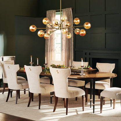 Luminaire à 15 lumières, style moderne, en forme de sputnik, pour îlot de cuisine, avec branches et globes de verre en forme de bulles.