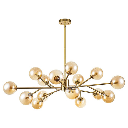 Luminaire à 15 lumières, style moderne, en forme de sputnik, pour îlot de cuisine, avec branches et globes de verre en forme de bulles.