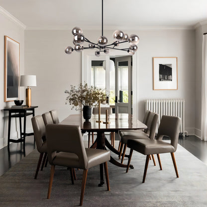 Luminaire à 15 lumières, style moderne, en forme de sputnik, pour îlot de cuisine, avec branches et globes de verre en forme de bulles.