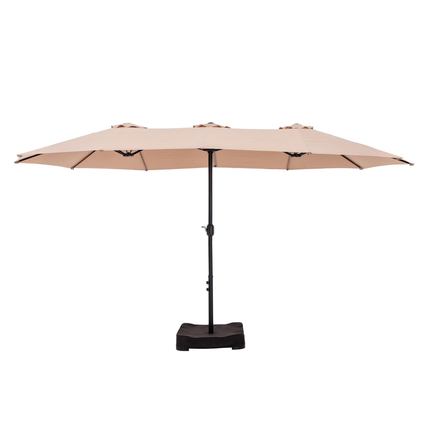 Parasol de jardin rectangulaire de 4,5 mètres à manivelle, double face, avec éclairage solaire LED, pour terrasse, avec socle inclus.