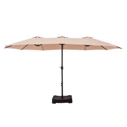 Parasol de jardin rectangulaire de 4,5 mètres à manivelle, double face, avec éclairage solaire LED, pour terrasse, avec socle inclus.