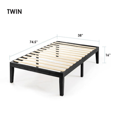Cadre de lit plateforme en bois massif classique de 16 pouces, disponible en plusieurs finitions.