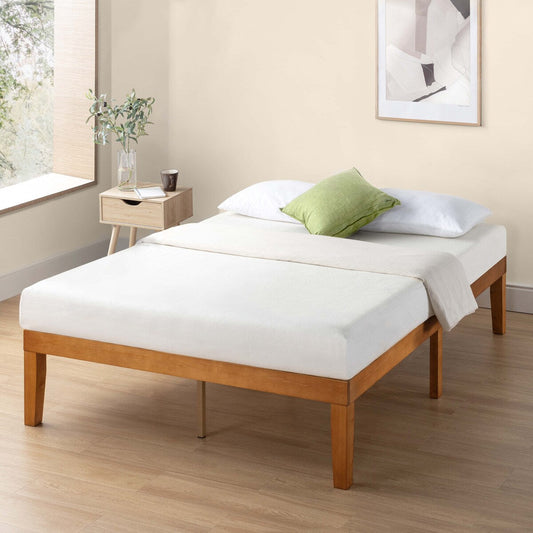 Cadre de lit plateforme en bois massif classique de 16 pouces, disponible en plusieurs finitions.