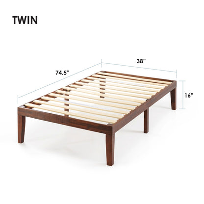 Cadre de lit plateforme en bois massif classique de 16 pouces, disponible en plusieurs finitions.