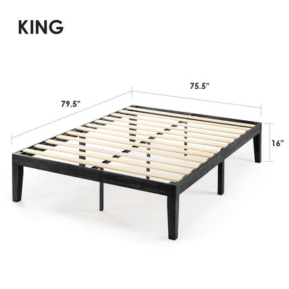 Cadre de lit plateforme en bois massif classique de 16 pouces, disponible en plusieurs finitions.