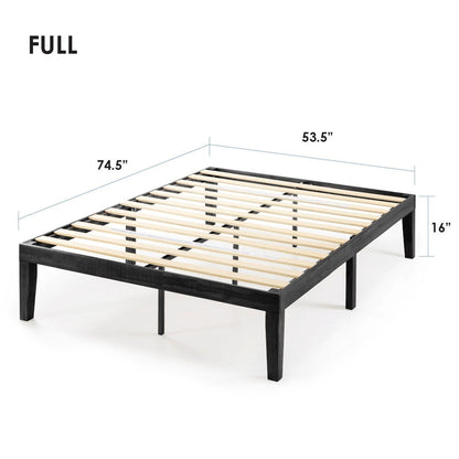 Cadre de lit plateforme en bois massif classique de 16 pouces, disponible en plusieurs finitions.