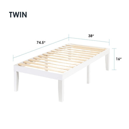 Cadre de lit plateforme en bois massif classique de 16 pouces, disponible en plusieurs finitions.