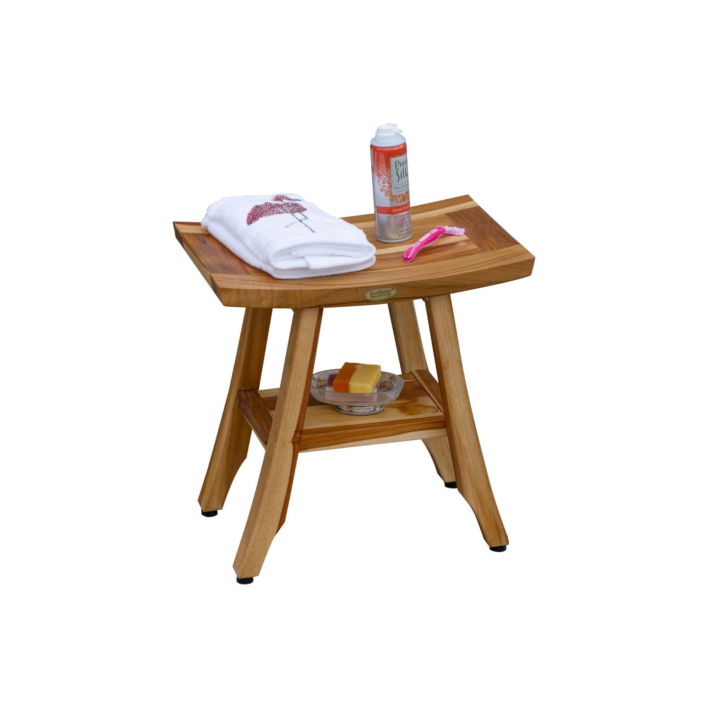 EcoDecors, Banc, Tabouret de Douche, Assise de Douche, Chaise de Douche pour Intérieur de Douche, Petit Banc, Banc de Douche en Teck, Repose-Pieds de Douche