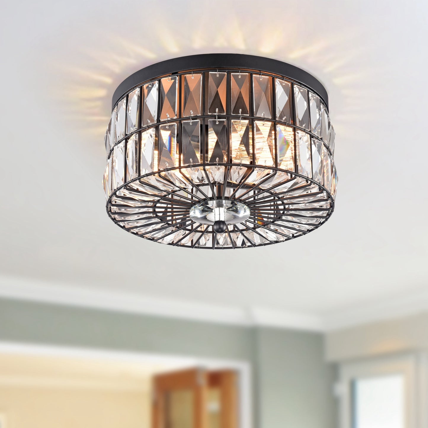 C Cattleya Lustre de plafond encastré à 2 lumières incandescentes avec cristaux