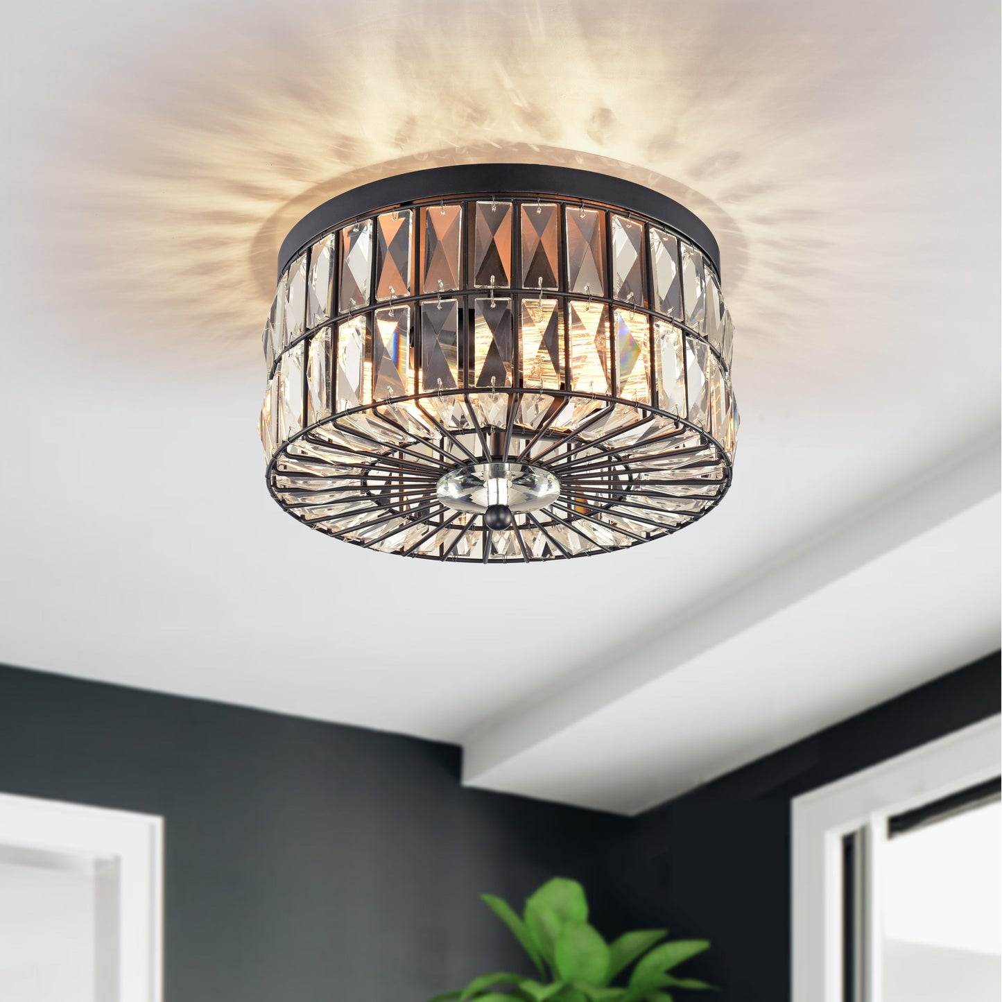 C Cattleya Lustre de plafond encastré à 2 lumières incandescentes avec cristaux