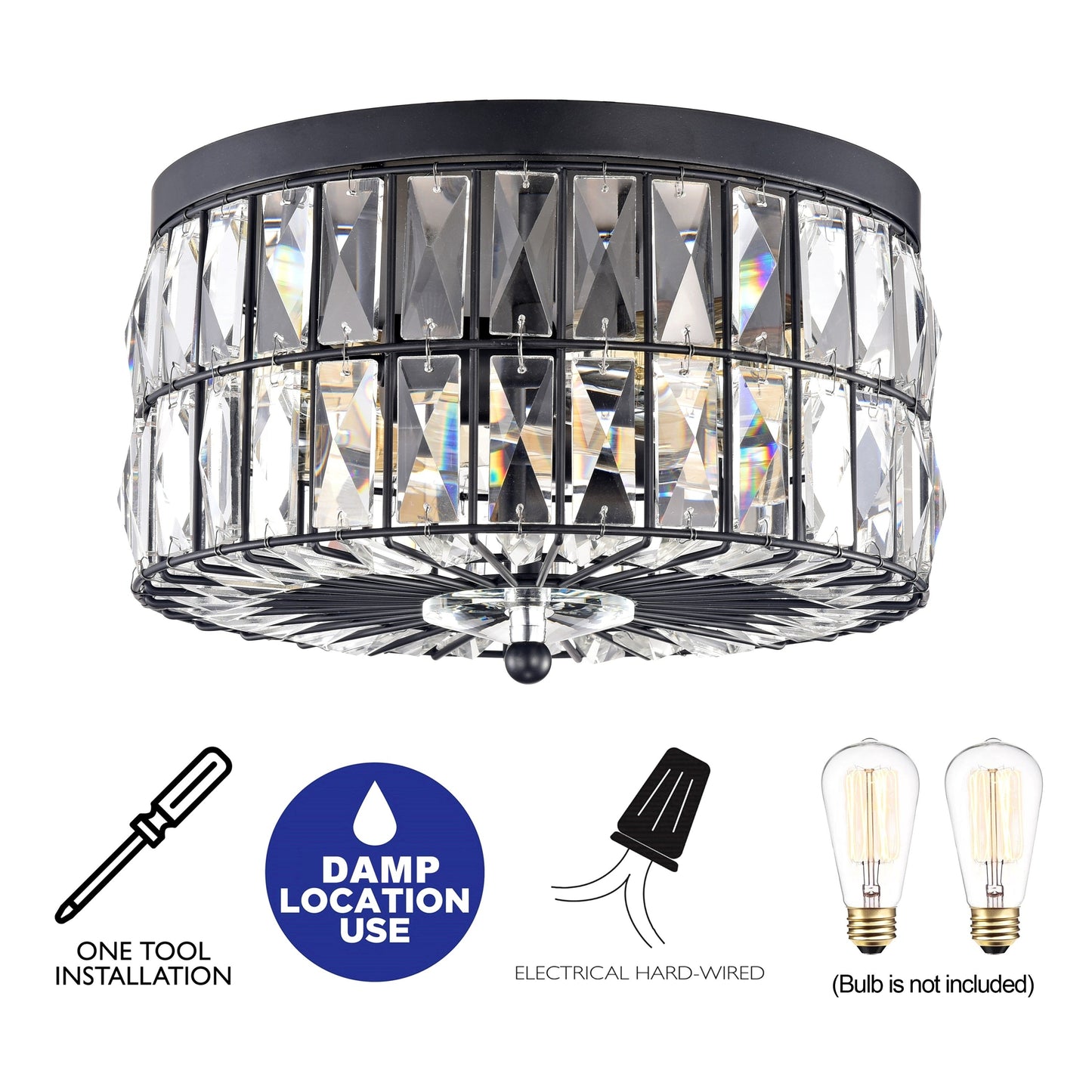 C Cattleya Lustre de plafond encastré à 2 lumières incandescentes avec cristaux