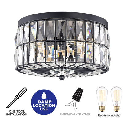 C Cattleya Lustre de plafond encastré à 2 lumières incandescentes avec cristaux