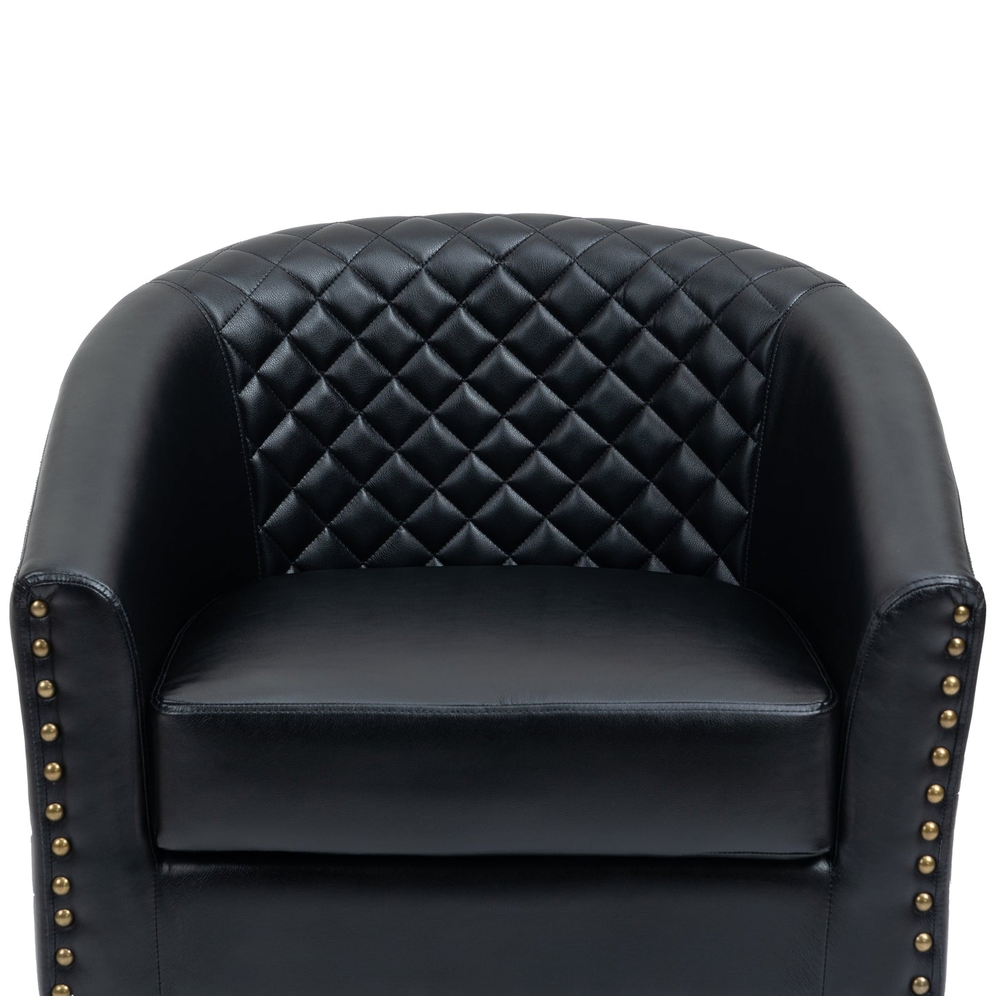 2 chaises d'appoint en cuir végétalien en forme de tonneau, 73,6 cm de large, avec garniture à clous.