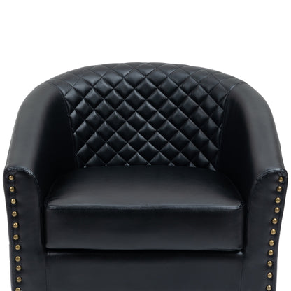 2 chaises d'appoint en cuir végétalien en forme de tonneau, 73,6 cm de large, avec garniture à clous.