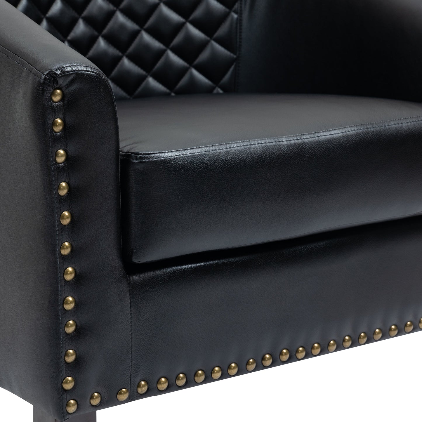 2 chaises d'appoint en cuir végétalien en forme de tonneau, 73,6 cm de large, avec garniture à clous.