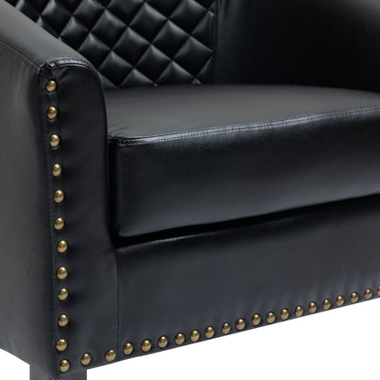2 chaises d'appoint en cuir végétalien en forme de tonneau, 73,6 cm de large, avec garniture à clous.