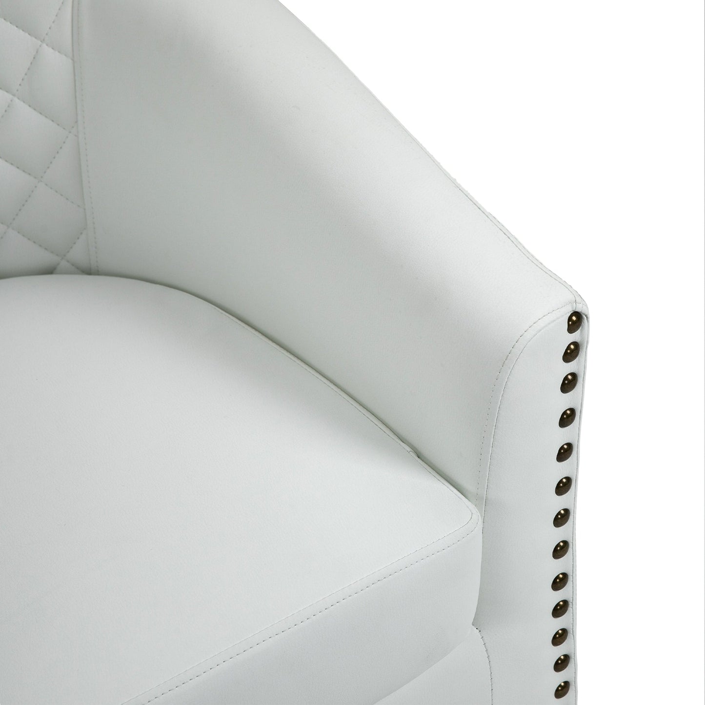 2 chaises d'appoint en cuir végétalien en forme de tonneau, 73,6 cm de large, avec garniture à clous.