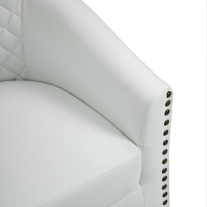 2 chaises d'appoint en cuir végétalien en forme de tonneau, 73,6 cm de large, avec garniture à clous.