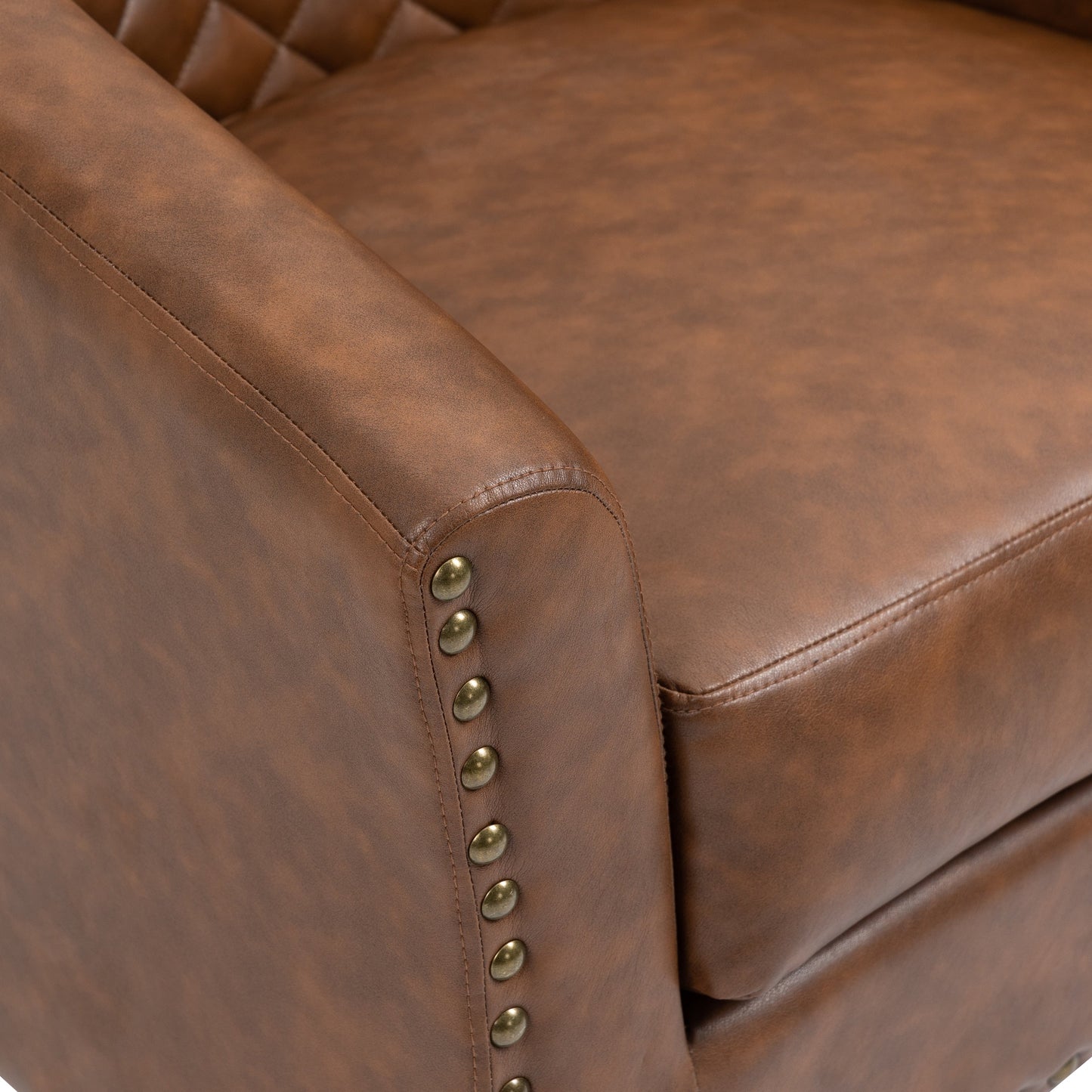 2 chaises d'appoint en cuir végétalien en forme de tonneau, 73,6 cm de large, avec garniture à clous.