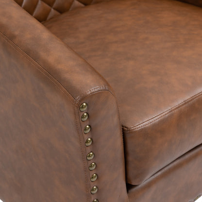 2 chaises d'appoint en cuir végétalien en forme de tonneau, 73,6 cm de large, avec garniture à clous.