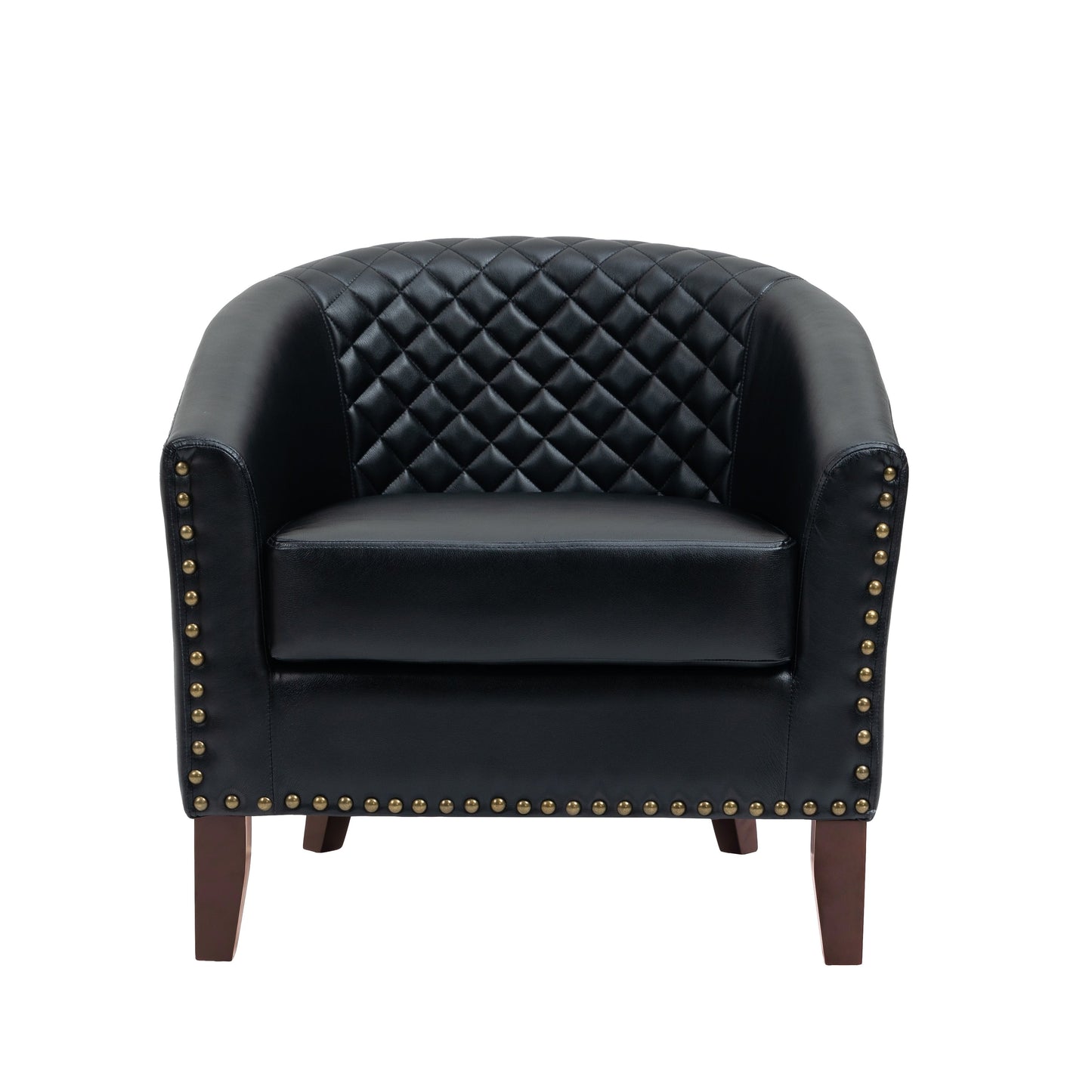 2 chaises d'appoint en cuir végétalien en forme de tonneau, 73,6 cm de large, avec garniture à clous.