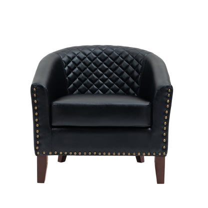 2 chaises d'appoint en cuir végétalien en forme de tonneau, 73,6 cm de large, avec garniture à clous.