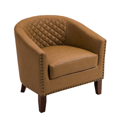 2 chaises d'appoint en cuir végétalien en forme de tonneau, 73,6 cm de large, avec garniture à clous.
