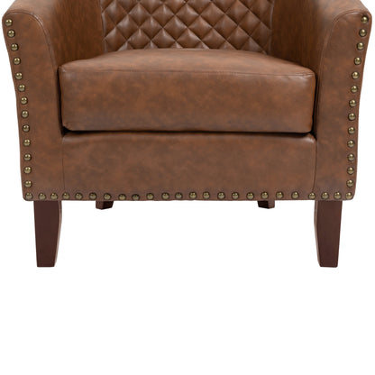 2 chaises d'appoint en cuir végétalien en forme de tonneau, 73,6 cm de large, avec garniture à clous.