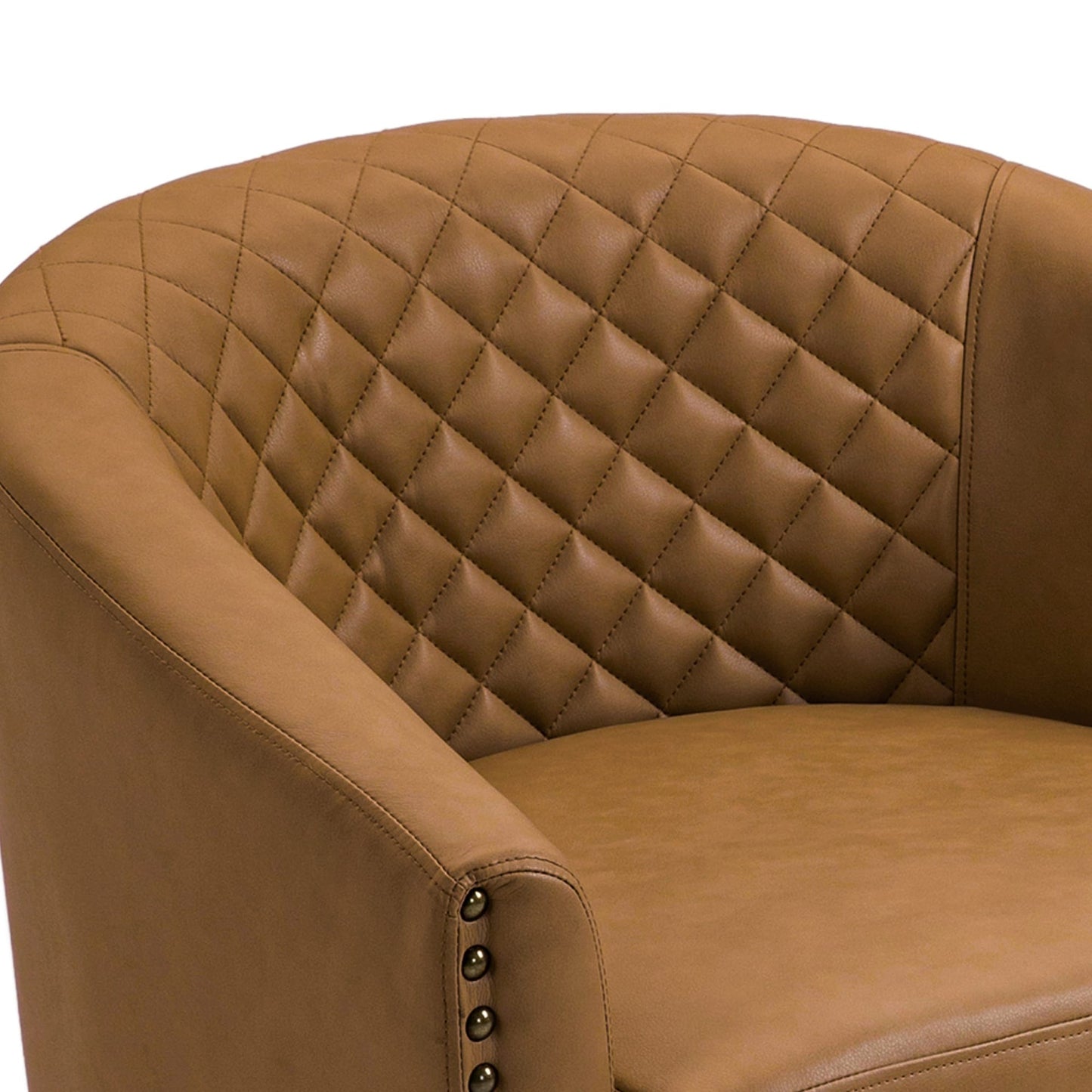 2 chaises d'appoint en cuir végétalien en forme de tonneau, 73,6 cm de large, avec garniture à clous.