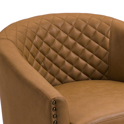2 chaises d'appoint en cuir végétalien en forme de tonneau, 73,6 cm de large, avec garniture à clous.