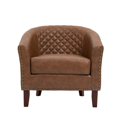 2 chaises d'appoint en cuir végétalien en forme de tonneau, 73,6 cm de large, avec garniture à clous.