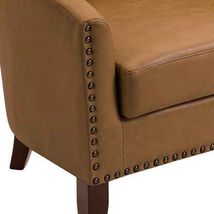 2 chaises d'appoint en cuir végétalien en forme de tonneau, 73,6 cm de large, avec garniture à clous.