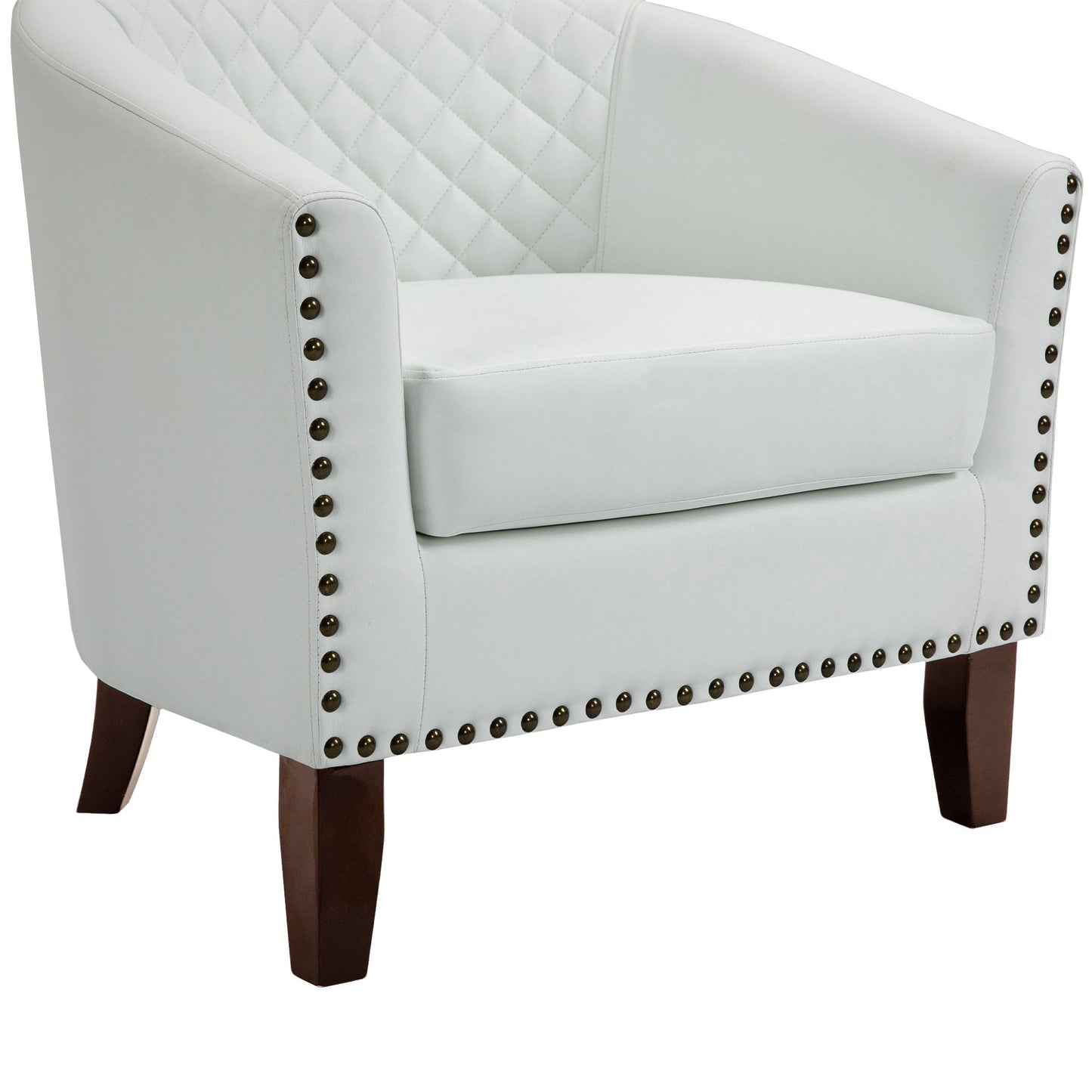 2 chaises d'appoint en cuir végétalien en forme de tonneau, 73,6 cm de large, avec garniture à clous.