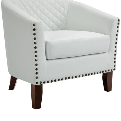 2 chaises d'appoint en cuir végétalien en forme de tonneau, 73,6 cm de large, avec garniture à clous.