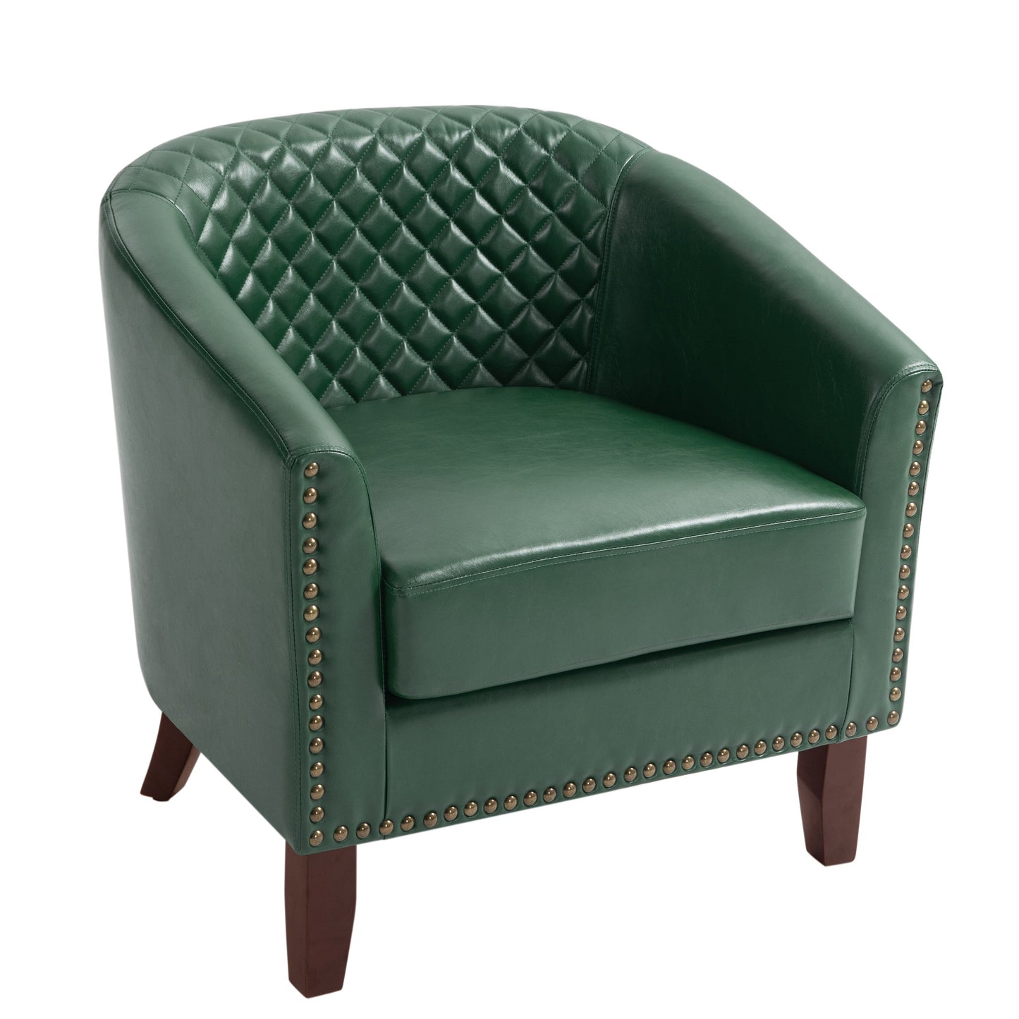 2 chaises d'appoint en cuir végétalien en forme de tonneau, 73,6 cm de large, avec garniture à clous.