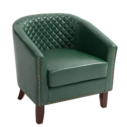 2 chaises d'appoint en cuir végétalien en forme de tonneau, 73,6 cm de large, avec garniture à clous.